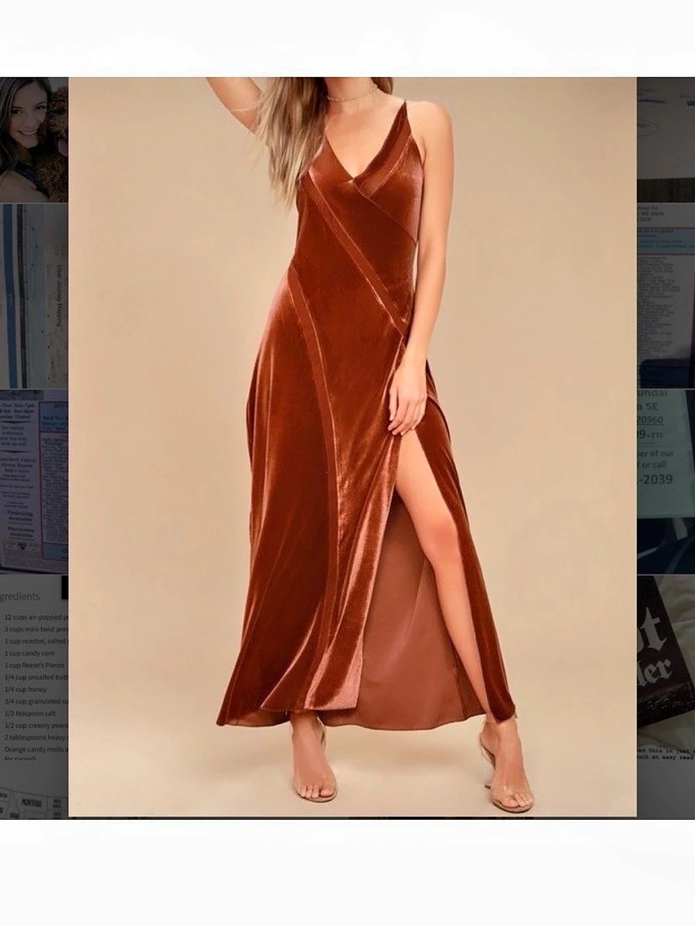Free people Rust Orange Velvet Maxi Dress Medium